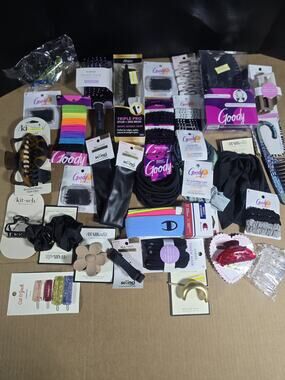 Bundle Of Assorted Hair Products. Brush, Bows, Scrunchies, Pins, Ties, ETC B1